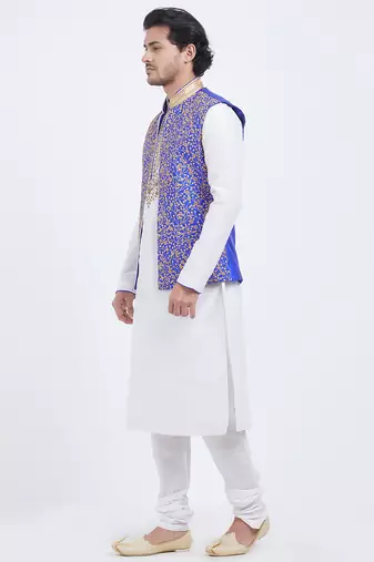 Purple art silk straight embroidery nehru jacket & kurta for men's