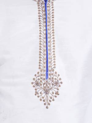 Off white art silk straight embroidery kurta for men's 3