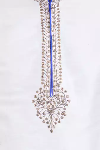 Off white art silk straight embroidery kurta for men's