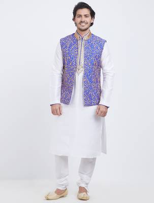 Purple Art silk straight embroidery nehru jacket & kurta for men's 3