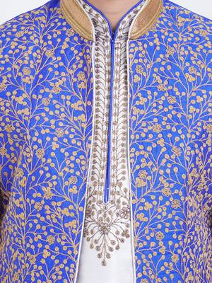 Purple Art silk straight embroidery nehru jacket & kurta for men's 4