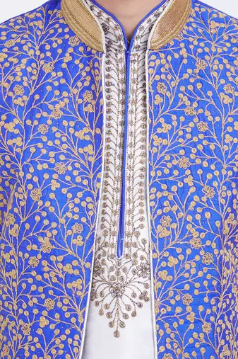Purple art silk straight embroidery nehru jacket & kurta for men's
