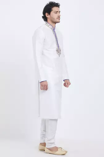 Off white art silk straight embroidery kurta for men's