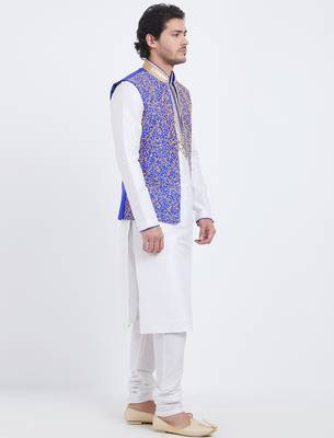 Purple Art silk straight embroidery nehru jacket & kurta for men's 5