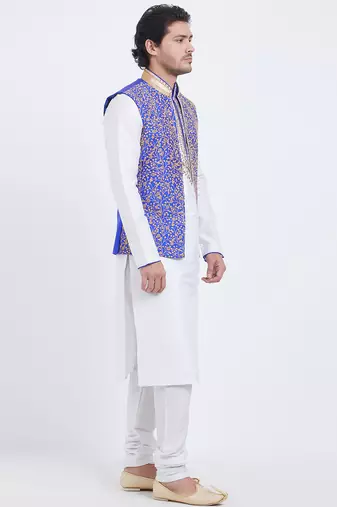 Purple art silk straight embroidery nehru jacket & kurta for men's