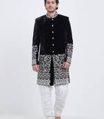 Black velvet straight handwork sherwani for men's