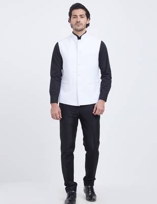Off white Art silk straight plain nehru jacket for men's 1