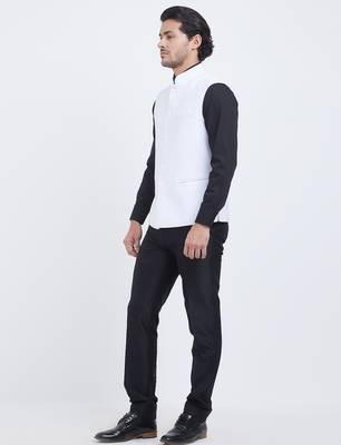 Off white Art silk straight plain nehru jacket for men's 2