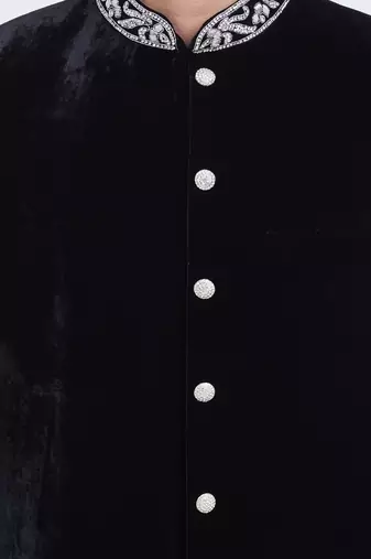 Black velvet straight handwork sherwani for men's