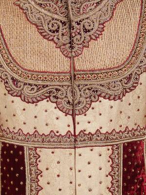 Fawn brocade straight handwork sherwani for men's 4