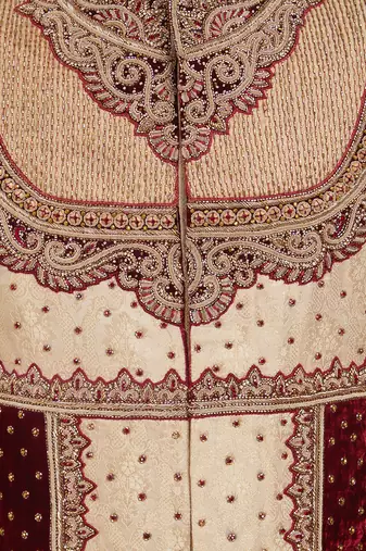 Fawn brocade straight handwork sherwani for men's