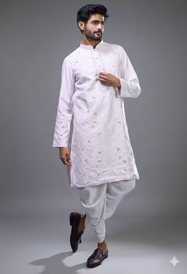 Powder pink silk straight embroidery, mirror pink silk embroidery, mirrors floral and work full sleeve kurta set 3