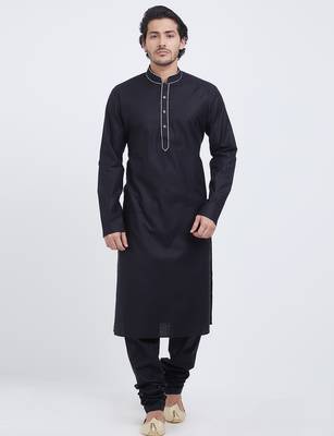 Black coton straight plain kurta for men's 1