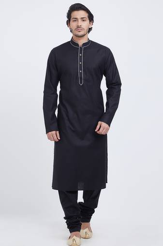 Black coton straight plain kurta for men's