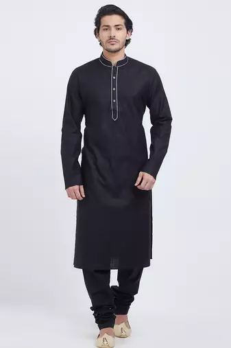 Black coton straight plain kurta for men's