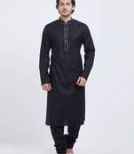 Black coton straight plain kurta for men's