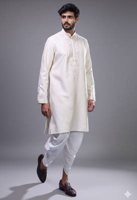 Cream silk blend straight embroidery cream silk blend embroidery floral work kurta set 3