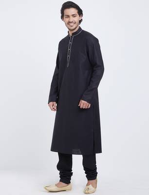 Black coton straight plain kurta for men's 2