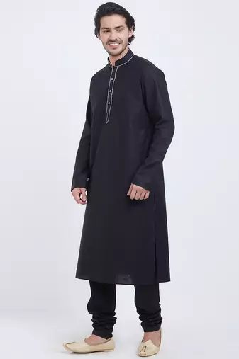 Black coton straight plain kurta for men's
