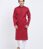 Red coton straight plain kurta for men's