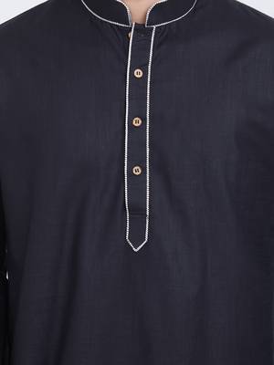 Black coton straight plain kurta for men's 3