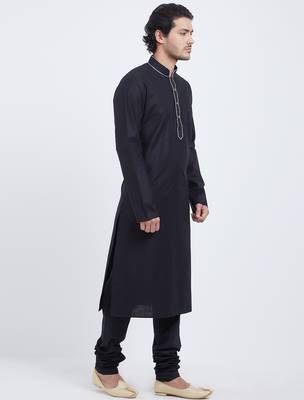 Black coton straight plain kurta for men's 4