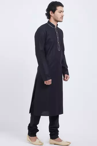 Black coton straight plain kurta for men's