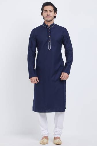 Dark blue coton straight plain kurta for men's