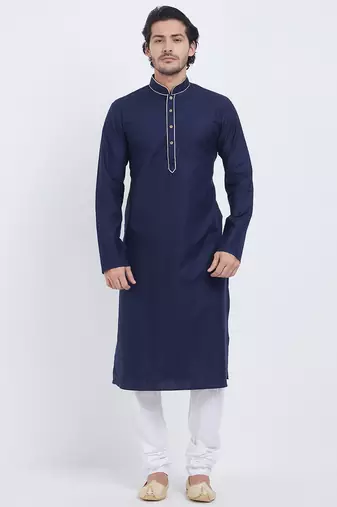 Dark blue coton straight plain kurta for men's