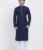 Dark blue coton straight plain kurta for men's
