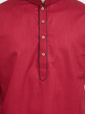 Red coton straight plain kurta for men's 3