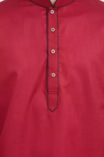 Red coton straight plain kurta for men's