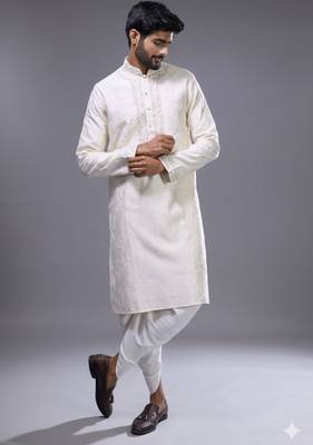 Cream silk blend straight embroidery cream silk blend embroidery thread work kurta set 4