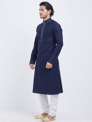 Dark blue coton straight plain kurta for men's 2