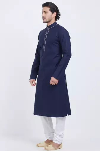 Dark blue coton straight plain kurta for men's