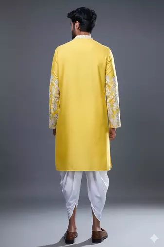 Yellow silk straight embroidery, mirror yellow silk embroidery, mirrors floral and work kurta pant set