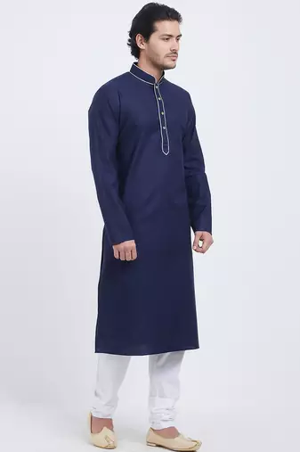 Dark blue coton straight plain kurta for men's