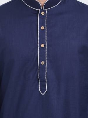 Dark blue coton straight plain kurta for men's 4
