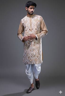 Beige silk blend straight embroidery beige silk blend embroidery garden kurta pant set 3