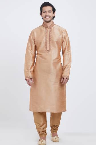 Chiku art silk straight embroidery kurta for men's