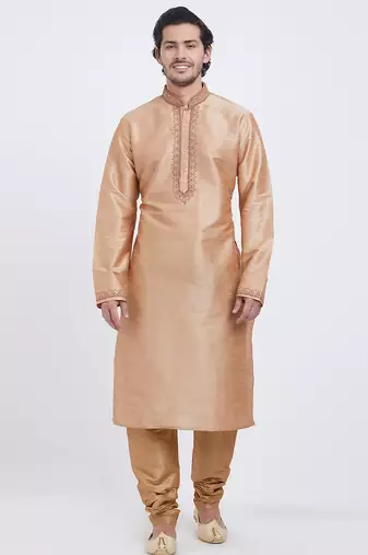 Chiku art silk straight embroidery kurta for men's