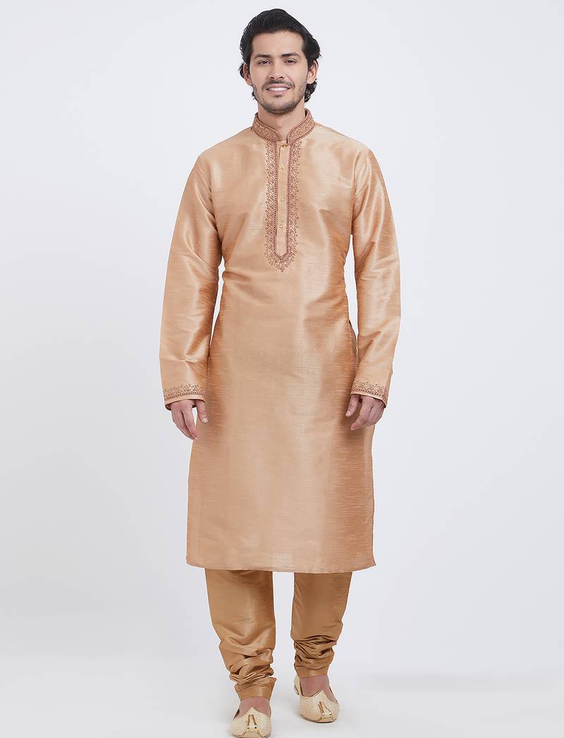 Chiku art silk straight embroidery kurta for men's