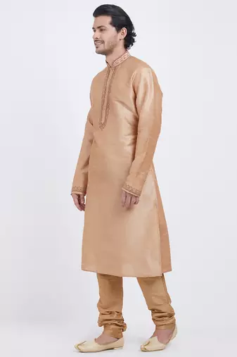 Chiku art silk straight embroidery kurta for men's