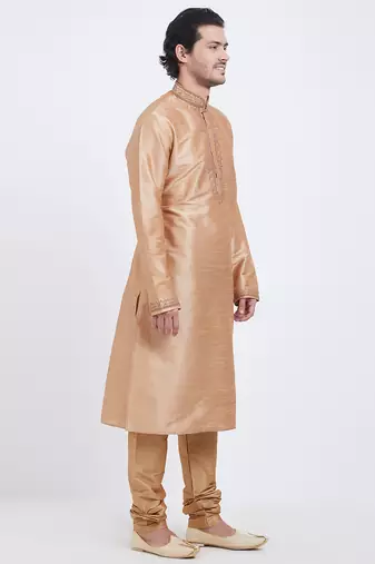 Chiku art silk straight embroidery kurta for men's