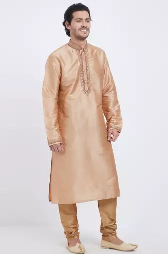 Chiku art silk straight embroidery kurta for men's