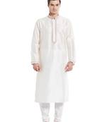Cream art silk straight embroidery kurta for men's