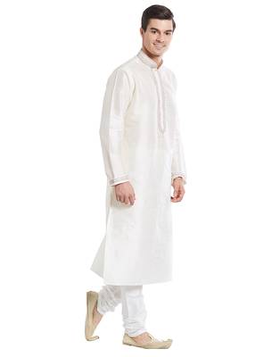 Cream Art silk straight embroidery kurta for men's 2