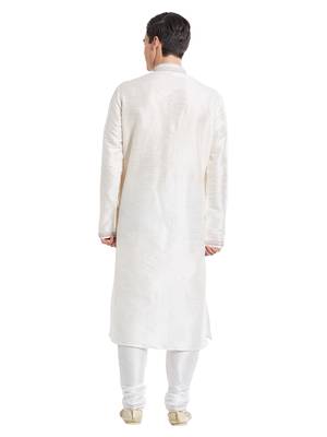 Cream Art silk straight embroidery kurta for men's 4