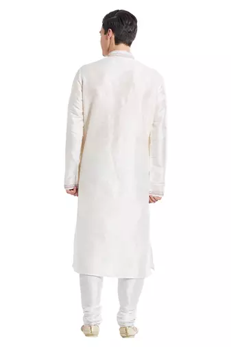 Cream art silk straight embroidery kurta for men's