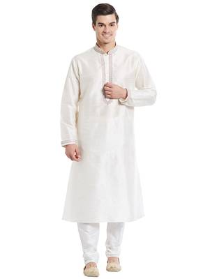 Cream Art silk straight embroidery kurta for men's 5